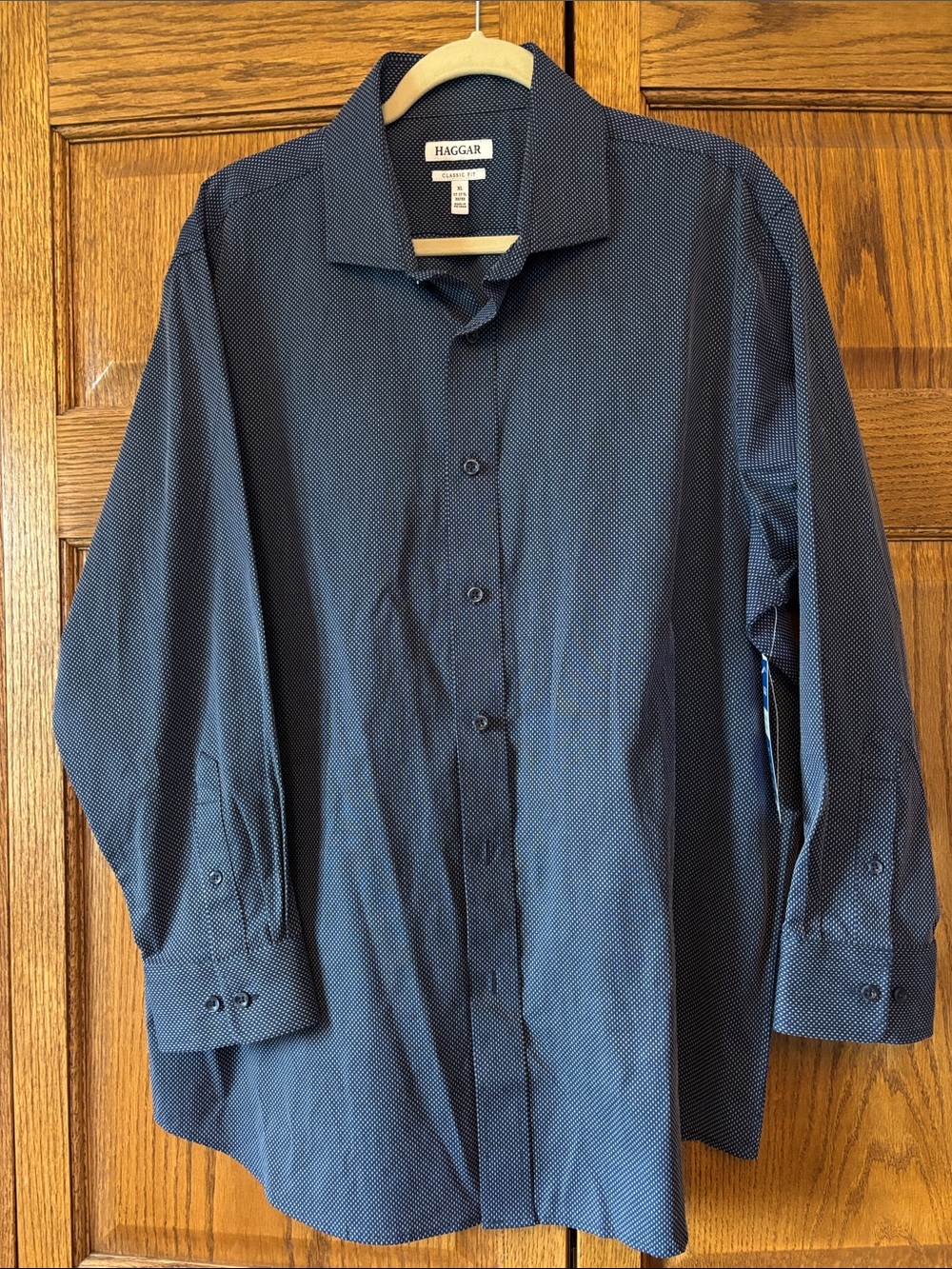 Haggar Dark Blue Microdot Long-Sleeve Dress Shirt